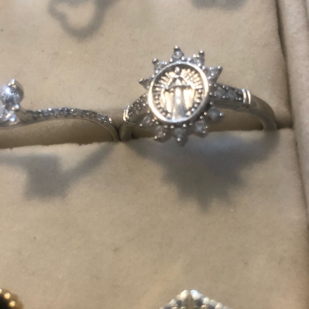Silver Sunburst Saint Medal Ring